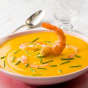 Crema di zucca con gamberi ed erba cipollina