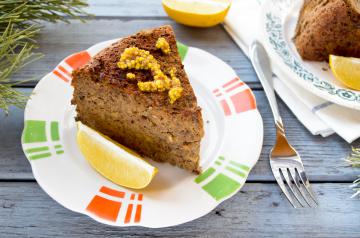 Torta di funghi e lenticchie con mostarda e limone
