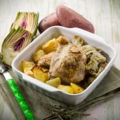Pollo con patate e carciofi